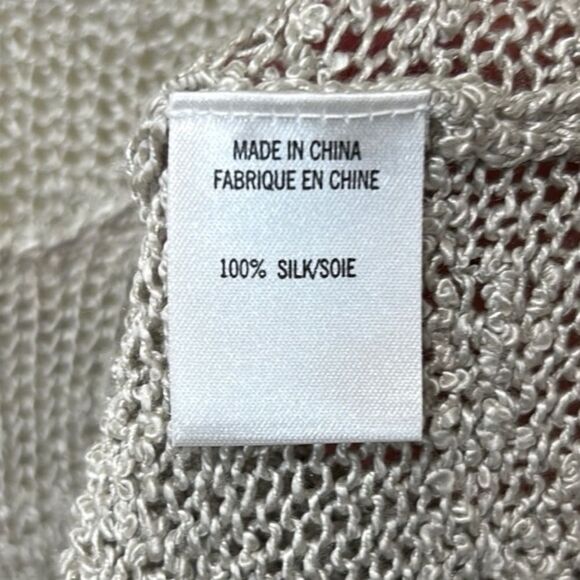 Helmut Lang, Silk Knit, Crochet V-Neck Sweater, Relaxed Fit Size L, Gray / Cream - Picture 12 of 13